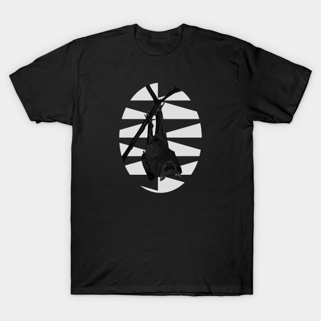 Bat Lovers Hanging Bat on White Geometric Pattern T-Shirt by Suneldesigns